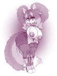  1girl 1girl alexaxes anthro big_breasts blush breasts canid canine clothed clothing curvaceous furry high_res huge_breasts looking_at_viewer mammal monochrome nipples smile standing thick_thighs 
