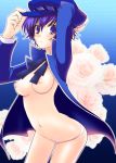  1girl atlus blue_eyes blue_hair breasts cabbie_hat flower hat megami_tensei mika_mikan mikamikan nipples open_clothes panties persona persona_4 rose roses shirogane_naoto short_hair solo underwear 