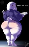  1girl 1girl anthro bottomless caprine clothed clothing english_text frimbobbar furry goat looking_at_viewer looking_back mammal mature_female overweight standing text toriel undertale video_games 