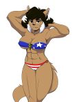  1girl 2017 abs alpha_channel american_flag_bikini american_flag_print anthro arms_up bikini black_eyes black_hair black_nose breasts brown_fur cameltoe cat clothed clothing ear_tuft felina_feral feline front_view fur furry hands_behind_head looking_at_viewer mammal muscular_female nipple_bulge simple_background stars_and_stripes swat_kats swimsuit tail transparent_background yawg 
