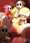  2017 adultery anal anal_penetration bed bedroom being_watched blonde_hair blue_eyes blush breasts clothing comic crown cum dialogue erection freckles gloves goomba group group_sex hair high_res human interspecies legwear long_hair looking_pleasured male male/female mammal mario_bros markings mask nintendo nipples not_furry nude orgasm peach_princess penetration penis pillow princess_peach pussy sex shy_guy sinner!_(sillygirl) sinner_(artist) testicles toad_(mario) toad_(mario_species) video_games voyeur 