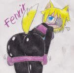  1girl ass blonde_hair blue_eyes chaos_x chaos_x_(series) eye_patch fenrir_(chaos_x) huge_ass large_ass latex looking_at_viewer short_hair skin_tight skin_tight_suit spats tail undressing vio_(artist) wolf wolf_ears wolfgirl 