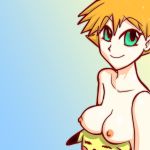  breast_rest deviantart ereves kasumi_(pokemon) looking_at_viewer medium_breasts misty nipples pikachu pokemon pokemon_(anime) smile 