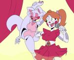  1girl animatronic anthro bowtie breasts circus_baby clothed clothes clothing comic female_only five_nights_at_freddy&#039;s fox funtime_foxy_(fnaf) jailbait_knight lipstick ponytails singing sister_location skirt 