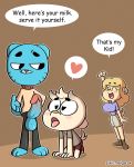 anthro big_breasts blonde_hair blue_fur breasts caprine cartoon_network chi_chi chun-ni clothed clothing cub english_text feline female fur furry garabatoz goat gumball_watterson hair male male/male mammal milf mother parent penis skirt son testicles text the_amazing_world_of_gumball tongue