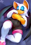 1girl 2017 anthro bat big_breasts black_nose blue_eyes boots breasts cameltoe clothing english_text exposed_breasts eyeshadow female female_only footwear fur furry gloves krokobyaka lipstick makeup mammal naughty_face nipples partially_clothed plump_labia pussy rouge_the_bat seductive sega sheer_clothing sonic_*(series) sonic_the_hedgehog_(series) text translucent transparent_clothing video_games white_fur wings