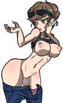 1_female 1_human 1girl after_sex arched_back beauty beauty_(pokemon) big_breasts breasts brown_hair clothed cum cum_on_pussy exposed_breasts female female_human female_only hair hairless_pussy human human_only nipples npc_trainer panties pants_down phone pokemon pokemon_(game) pokemon_xy porkyman purple_panties pussy shirt_lift solo standing verymediocre