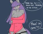  &lt;3 1girl 1girl 2015 anthro anthrofied areola big_breasts blush breasts cleavage clothed clothing earth_pony english_text equine erect_nipples friendship_is_magic furry horse mammal maud_pie_(mlp) my_little_pony nipple_slip nipples panties pony somescrub text underwear 