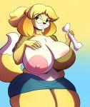 1girl 1girl 2017 animal_crossing anthro anthrofied areola big_breasts bone breasts canine cleavage clothed clothing colored dog erect_nipples furry huge_breasts isabelle_(animal_crossing) jaeh mammal nintendo nipples one_breast_out skirt slightly_chubby thick_thighs video_games voluptuous wide_hips 