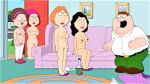  bonnie_swanson breasts erect_nipples family_guy glasses hat lois_griffin meg_griffin nude peter_griffin shaved_pussy thighs 
