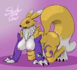  1girl 1girl 2017 all_fours anthro armwear ass big_ass big_breasts black_sclera breasts canine chest_tuft claws clothing digimon edit elbow_gloves furry gloves looking_at_viewer mammal nipples nude renamon slackjawed tongue tongue_out tuft video_games wide_hips 