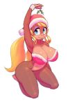 1girl 2016 anthro big_breasts blonde_hair blue_eyes breasts christmas donkey_kong_(series) ear_piercing furry hair hat holidays kong long_hair looking_at_viewer mammal mistletoe monkey nintendo nitro no_panties piercing plant primate raised_arm santa_hat sexy sexy_body sexy_breasts simple_background smile tiny_kong video_games white_background