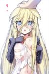  1girl blonde_hair blue_eyes blush breasts covering_breasts girls_frontline heart high_res long_hair looking_at_viewer navel open_mouth pov simple_background small_breasts solo_focus tears torieto torn_clothes white_background 