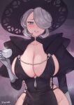  bedroom_eyes big_breasts black_dress blue_eyes blush cogito_(pokemon) hat milf naughty_face norza_(artist) pokemon_legends:_arceus sexy sexy_ass sexy_body sexy_breasts white_hair 
