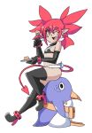  1girl ;) anklet bat_wings belt bigdead93 bikini blush_stickers boots cake demon_girl demon_tail disgaea elbow_gloves etna eyebrows fang food fork full_body gloves high_heel_boots high_heels high_res jewelry mini_wings one_eye_closed pointy_ears prinny red_eyes red_hair sitting sitting_on_person small_breasts smile stockings sweatdrop swimsuit tail thick_eyebrows thigh_high_boots twin_tails wings 