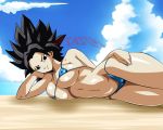 1girl big_breasts bikini breasts cameltoe caulifla cleavage dicasty dicasty1 dragon_ball dragon_ball_super dragon_ball_z female female_only looking_at_viewer nipples on_side saiyan solo solo_female swimsuit