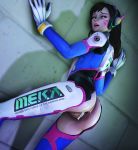  1girl against_wall anal ass bodysuit breast_press brown_hair crotch_cutout crotchless_bodysuit crotchless_clothes cum cum_drip cum_in_ass d.va looking_back overwatch pussy sideboob thighs tin-sfm uncensored 