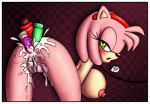  1girl 1girl amy_rose anal anal_masturbation anal_penetration anthro areola ass bent_over big_breasts black_nose blush breasts clitoris erect_nipples eyelashes fur furry green_eyes half-closed_eyes headband hedgehog innocenttazlet leash looking_back lube mammal masturbation multiple_insertions nipples open_mouth pattern_background penetration pink_fur presenting presenting_hindquarters pussy pussy_juice sega sex_toy simple_background toying_self triple_anal vibrator 