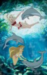 2_girls alternate_species arista bare_legs barefoot blue_eyes carlshocker company_connection crossover disney dolphin female_abs female_focus female_only hips legs long_blonde_hair navel open_mouth ponytail princess_eilonwy red_bikini sea smile soles teeth the_black_cauldron the_little_mermaid thighs toes underwater