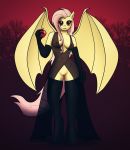  1girl 1girl 2017 absurd_res anthro anthrofied apple armwear bat_pony bat_wings breasts clothing dress elbow_gloves fangs fluttershy_(mlp) food friendship_is_magic fruit furry gloves hair high_res holding_object legwear looking_at_viewer lumekat membranous_wings my_little_pony navel nipples outside pink_hair pussy red_eyes stockings stockings translucent transparent_clothing wings 