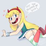  aged_up anus artist_name ass half-closed_eyes heart karladraws14 looking_back lying mawhile123 no_panties on_stomach pussy signature smile speech_bubble star_butterfly star_vs_the_forces_of_evil 