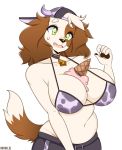 1girl 2017 anthro areola bailey_(boxollie) big_breasts boxollie breasts brown_fur canine clothed clothing collar dessert dog eyebrows eyelashes food fur furry green_eyes hat high_res huge_breasts ice_cream mammal navel original slightly_chubby tan_fur underwear
