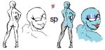  1girl anonmouse ass back bald blue_skin breasts inanimate looking_at_viewer looking_back mail mascot mascots sideboob sketch software spots spotted startpage tongue tongue_out white_background zoom 
