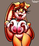  1girl 1girl anthro big_breasts breasts featureless_crotch furry holding_breast lagomorph leporid mammal mature_female nude open_mouth protagon rabbit sega sonic_the_hedgehog_(series) vanilla_the_rabbit wide_hips 