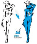  1girl anonmouse blue_skin breasts email envelope inanimate looking_at_viewer mail mascot mascots navel nipple_tassels openmailbox personification sketch software white_background 