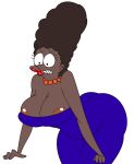  1girl ass bending_over bent_over big_ass big_breasts big_lips breast_expansion breasts brown_skin colored dress human large_ass lips marge_simpson milf nipples sunibee surprised the_simpsons white_background 