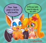  2girls animal_ears anthro big_breasts blonde_hair blue_eyes blush breasts coco_bandicoot crash_bandicoot crossover female female_only furry green_eyes large_breasts long_hair multiple_girls nipples nude redmatzoo rouge_the_bat smile sonic_(series) wings 