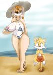  1girl 2017 anthro areola beach big_breasts bikini bikini_pull blush breasts canine clothing cub duo erect_nipples flashing footwear fox furry hat high_res ichduhernz lagomorph male mammal mature_female miles_&quot;tails&quot;_prower nipples outside rabbit sand sandals sea seaside seductive sega shorts shy size_difference smaller_male smile stepmother sun_hat swimsuit tumother vanilla_the_rabbit water 