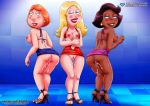  american_dad ass breasts crossover donna_tubbs family_guy flashing francine_smith grin high_heels lois_griffin nipples pussy_juice shaved_pussy the_cleveland_show 