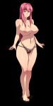  1girl areola bare_shoulders barefoot black_background blush breasts cleavage collarbone feet full_body high_res huge_breasts legs long_hair looking_at_viewer navel nipples pink_eyes pink_hair simple_background smile standing thighs 