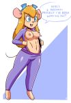  1girl 1girl 2017 5_fingers abs anthro areola barefoot blonde_hair blue_eyes breast_expansion breasts buckteeth chip_&#039;n_dale_rescue_rangers clothed clothing cute digital_media_(artwork) disfigure disney english_text erect_nipples eyelashes eyewear flashing furry gadget_hackwrench goggles hair jumpsuit long_hair mammal mouse navel nipples open_mouth open_smile rodent simple_background smile standing teeth text topless undressing white_background 