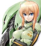  10s 1girl 2016 ahoge alternate_color amania_orz angry armor big_breasts blue_eyes bodysuit breast_hold breasts cleavage crossed_arms dated elpeo_puru frown gloves gundam gundam_zz head insignia looking_at_viewer mecha older orange_hair pilot_suit qubeley science_fiction serious short_hair signature sketch spacesuit text upper_body white_background zeon 