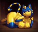  animal_crossing ankha ankha_(animal_crossing) anthro ass big_ass big_breasts blue_eyes blue_hair breasts cat cat_girl cat_tail dat_ass feline female furry looking_at_viewer miso_souperstar nintendo nipples nude solo tail yellow_skin 