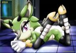  1girl anus archie_comics ass bbmbbf boots clitoris clove_the_pronghorn eyelashes gloves green_fur high_heels horn legs_up mobius_unleashed mostly_nude on_front palcomix presenting_pussy pronghorn purple_eyes pussy sega sideboob smile sonic_(series) sonic_the_hedgehog_(series) 