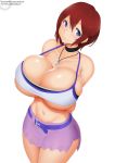  arms_behind_back belly_button belt blush breasts bursting_breasts choker cleavage female female_only huge_breasts kainkout kairi kingdom_hearts large_breasts looking_at_viewer navel necklace presenting_breasts purple_eyes red_hair shiny_skin short_hair short_skirt simple_background skirt smile solo solo_focus square_enix tank_top underboob white_background 
