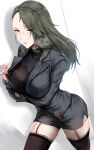  1girl 1girl big_breasts breast_hold female_focus female_only garter_belt grey_hair hews_hack long_hair long_legs persona persona_5 sae_niijima solo_female solo_focus stockings suit tagme video_game_character video_game_franchise 