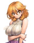  &gt;:) amania_orz bare_arms bare_shoulders big_breasts breast_hold breasts closed_mouth dated hair_between_eyes ishino_mikoto orange_eyes orange_hair ribbed_shirt shirt short_hair sketch sleeveless sleeveless_turtleneck tomica_hyper_rescue_drive_head tomica_hyper_rescue_drive_head:_kidou_kyuukyuu_keisatsu turtleneck twitter_username upper_body 