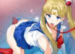  1girl 1girl big_breasts bishoujo_senshi_sailor_moon blonde_hair blue_eyes boots choker cleavage female_focus female_only hews_hack leash long_hair looking_up open_mouth panties parody sailor_moon solo_female solo_focus sweat tagme thighs tongue_out usagi_tsukino 