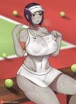  big_breasts elijahzx elzx raven_(dc) short_skirt sweat sweatdrop tagme tennis_uniform wet_clothes 