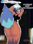 ass ass_focus big_ass black_outfit blurry_background blush brand_new_animal brown_fur butt_focus changing_clothes furry furry_only furry_tail michiru_kagemori surprise surprised surprised_expression tail tawagoto twitter_username uncensored