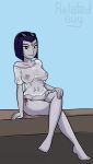  1_girl 1girl big_breasts breasts crossed_legs_(sitting) dc dc_comics female female_only forehead_jewel half_demon hourglass_figure legs_crossed mostly_nude rachel_roth raven_(dc) relatedguy see-through solo superheroine tagme teen_titans wet wet_shirt wide_hips 