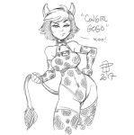 1girl 2017 asian bell big_hero_6 breasts callmepo cow_bell cow_costume cow_horns cow_print cow_tail disney gogo_tomago leotard marvel monochrome non-nude pinupsushi sexy stockings tail white_background wide_hips