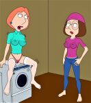  bra breasts cameltoe erect_nipples family_guy glasses hat leggings lois_griffin meg_griffin pussy_juice see-through stockings thighs thong washing_machine 