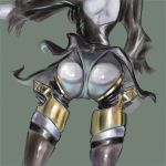 1girl aegis_(persona) aigis ass back_cutout cosplay cutesexyrobutts lower_body nier:_automata nier_(series) persona persona_3 robot shiny shiny_skin simple_background standing thigh_gap wide_hips yorha_2b_(cosplay) yorha_no._2_type_b