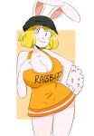  1girl anthro big_breasts blonde_hair breasts carrot_(one_piece) cleavage clothed clothing dress english_text eyelashes fur furry hair hat jinu lagomorph mammal minkmen_(one_piece) nipple_bulge one_piece pink_note rabbit smile text white_fur wide_hips 