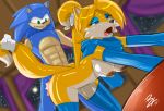 1boy 1girl anal anthro armwear breasts bridal_gauntlets canine cleavage clothed clothing collar crossgender cum doggy_position eyeshadow fox furry genderswap gloves hanging_breasts leash leggings legwear makeup male/female mammal miles_&quot;tails&quot;_prower millie_tailsko pussy scarf sega sex shonuff shonuff44 simple_background solo_focus sonic_*(series) sonic_the_hedgehog sonic_the_hedgehog_(series) spread_legs spreading stockings tail_grab